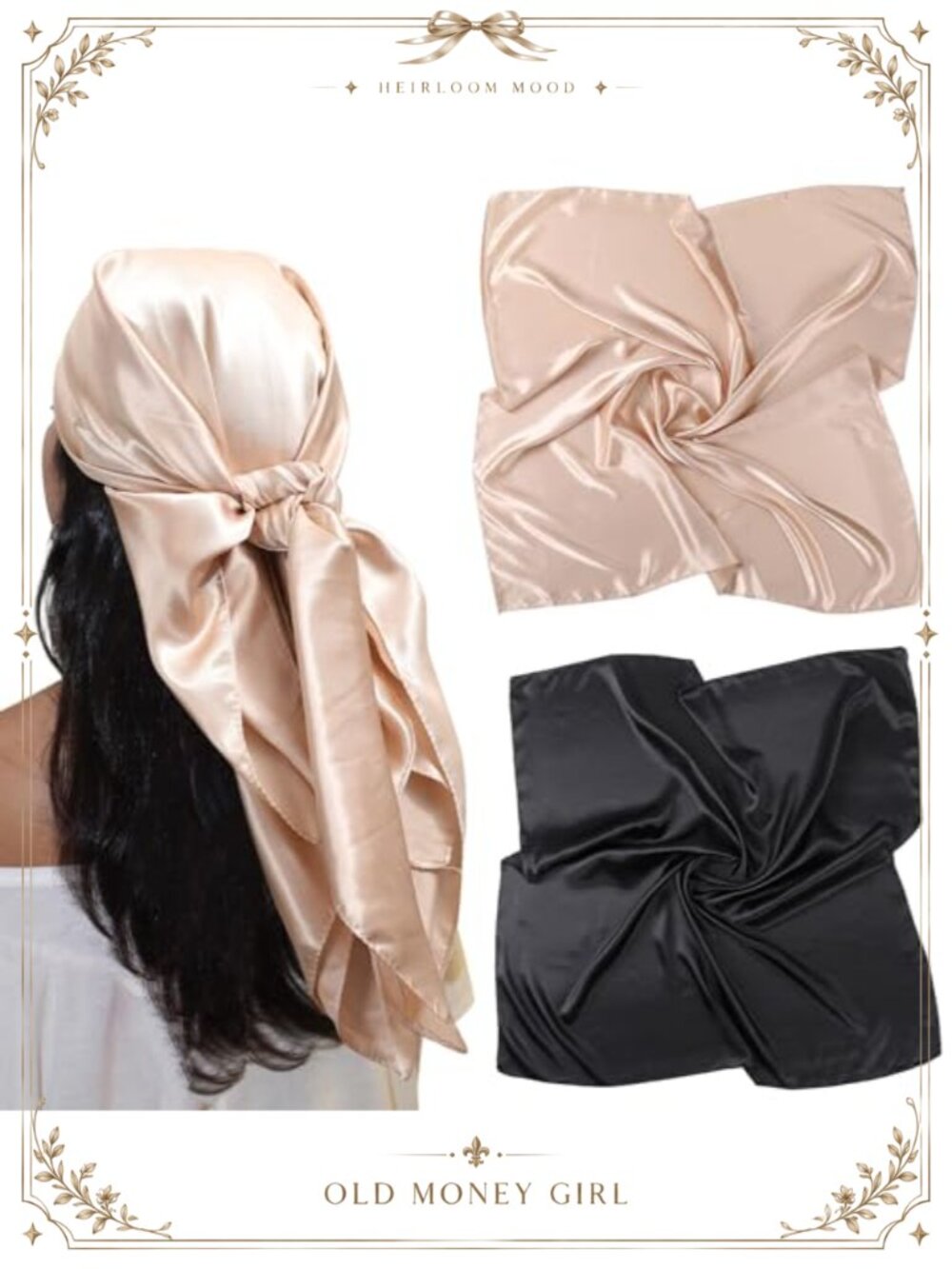 2 Pack Silk Satin Square Scarf 35 Inch Head Wrap Hair Bandana Women